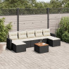 8 pcs conjunto sofás de jardim com almofadões vime PE preto 1