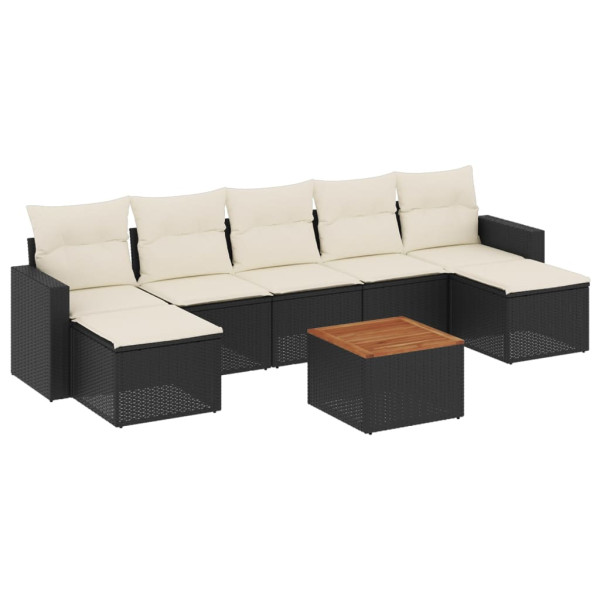 Set de sofás de jardín 8 piezas y cojines ratán sintético negro M 2