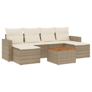 7 pcs conjunto de sofás p/ jardim com almofadões vime PE bege H
