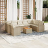 10 pcs conjunto de sofás p/ jardim com almofadões vime PE bege 1