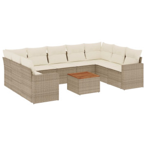 10 pcs conjunto de sofás p/ jardim com almofadões vime PE bege H