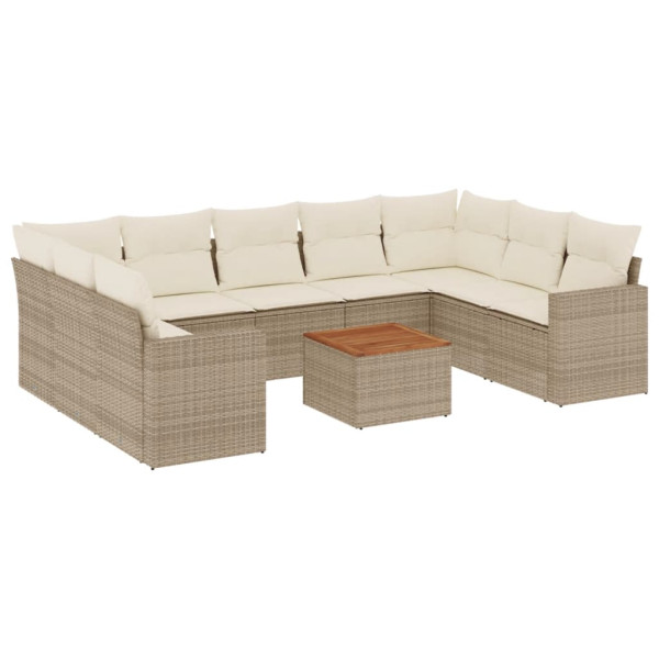 Juego de sofás jardín con cojines beige 10 pzas ratán sintético M 2