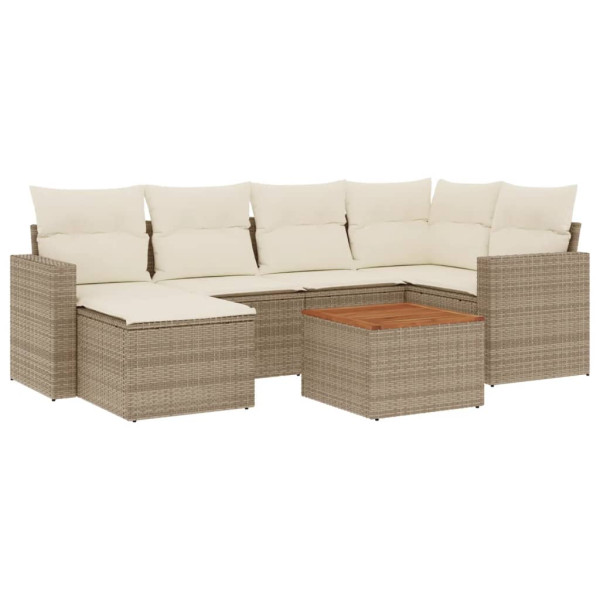 Set sofás de jardín 7 piezas y cojines ratán sintético beige M 2
