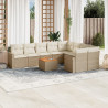 10 pcs conjunto de sofás p/ jardim com almofadões vime PE bege 1