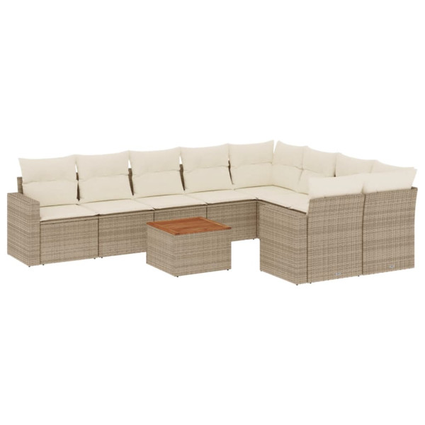 Juego de sofás jardín con cojines beige 10 pzas ratán sintético M 2