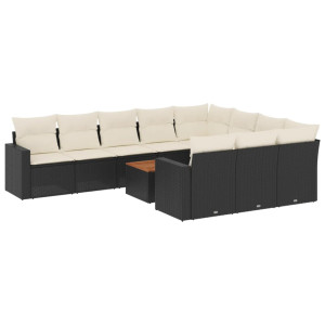 11 pcs conjunto sofás de jardim c/ almofadões vime PE preto H
