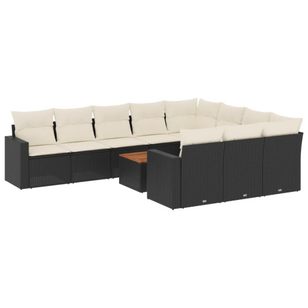 Set de sofás de jardín 11 pzas y cojines ratán sintético negro M 2