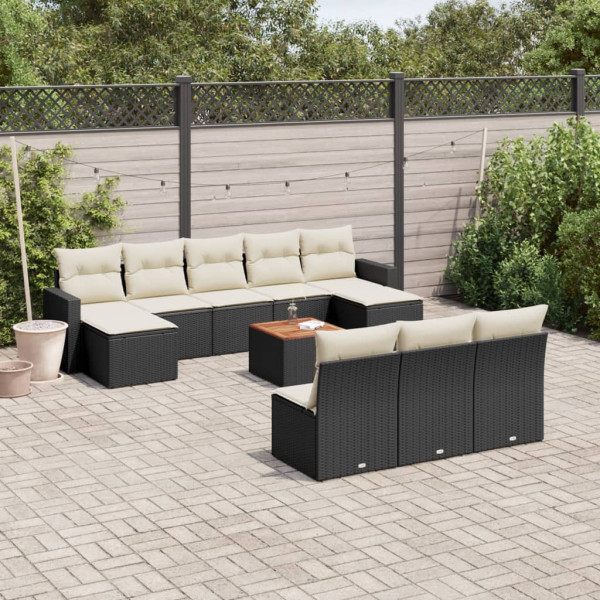 11 pcs conjunto sofás de jardim c/ almofadões vime PE preto D
