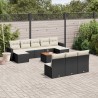 Set de sofás de jardín 11 pzas y cojines ratán sintético negro 1