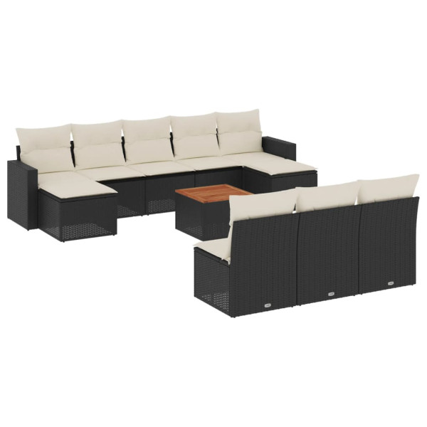 11 pcs conjunto sofás de jardim c/ almofadões vime PE preto M 2