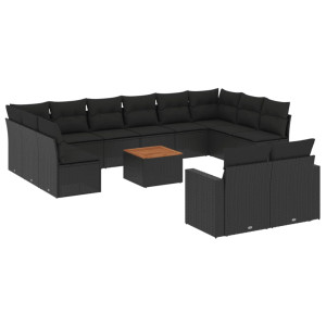13 pcs conjunto de sofás de jardim com almofadões vime PE preto H