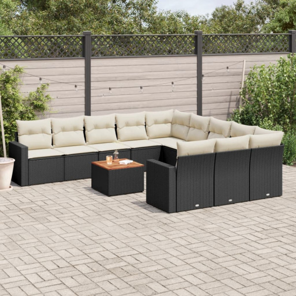 Set de sofás de jardín 12 piezas cojines ratán sintético negro D
