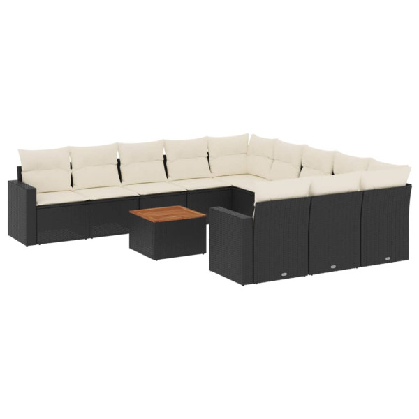 12 pcs conjunto de sofás de jardim c/ almofadões vime PE preto M 2