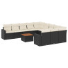 12 pcs conjunto de sofás de jardim c/ almofadões vime PE preto 2