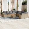Juego de sofás jardín con cojines beige mezcla 11 pzas ratán PE 1