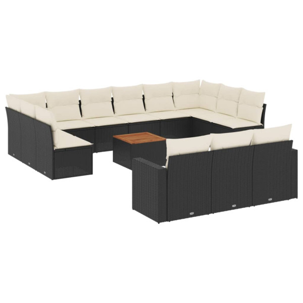 14 pcs conjunto de sofás p/ jardim c/ almofadões vime PE preto M 2