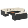 14 pcs conjunto de sofás p/ jardim c/ almofadões vime PE preto 2