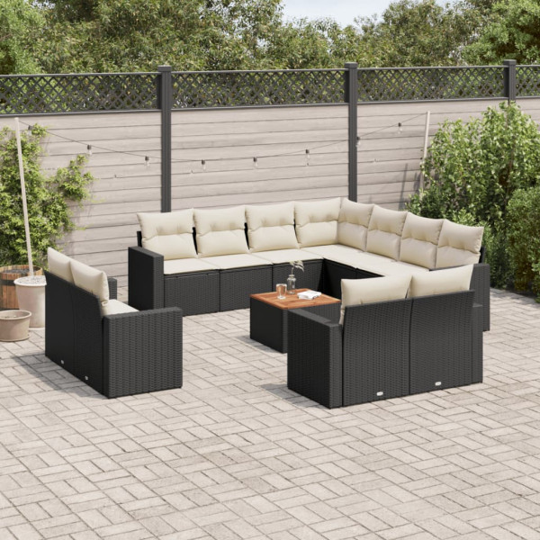 13 pcs conjunto de sofás de jardim com almofadões vime PE preto D