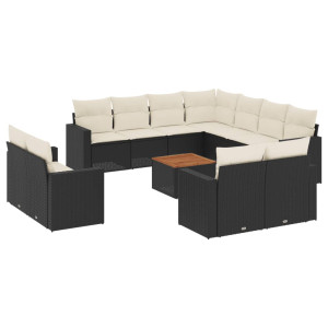 13 pcs conjunto de sofás de jardim com almofadões vime PE preto H