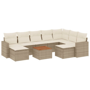 10 pcs conjunto de sofás p/ jardim com almofadões vime PE bege H