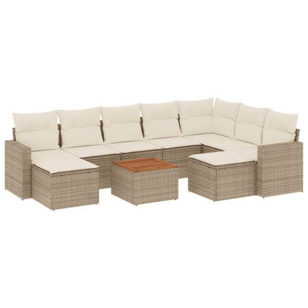 10 pcs conjunto de sofás p/ jardim com almofadões vime PE bege M 2