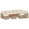 10 pcs conjunto de sofás p/ jardim com almofadões vime PE bege 2