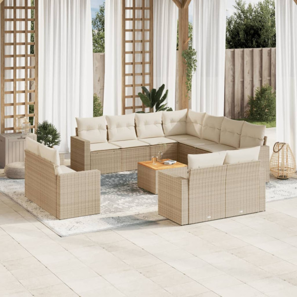12 pcs conjunto de sofás p/ jardim com almofadões vime PE bege D