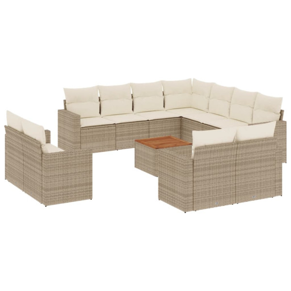 12 pcs conjunto de sofás p/ jardim com almofadões vime PE bege M 2