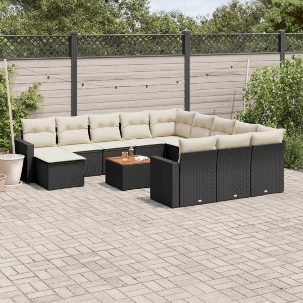13 pcs conjunto de sofás de jardim com almofadões vime PE preto D