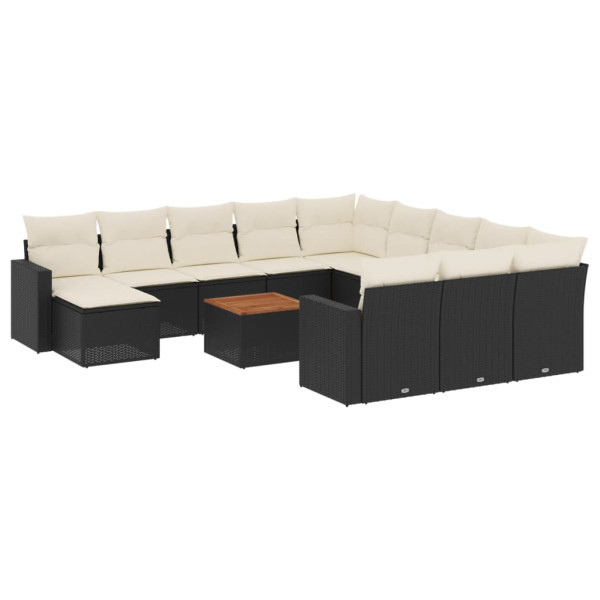 Set de sofás de jardín y cojines 13 pzas ratán sintético negro M 2