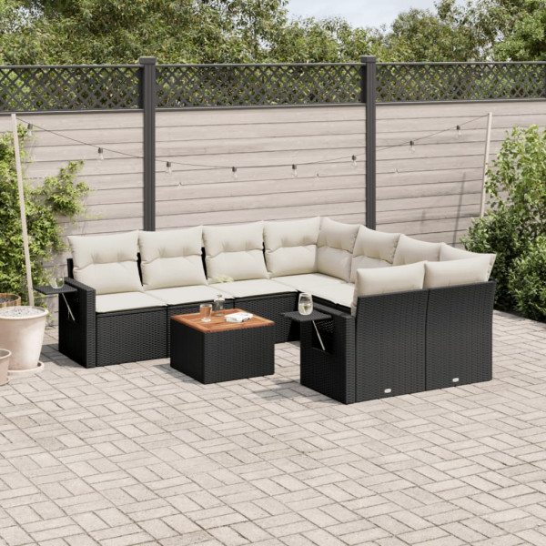 Set de sofás de jardín 8 piezas y cojines ratán sintético negro D