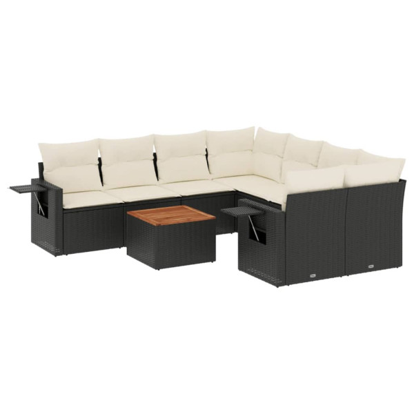 9 pcs conjunto de sofás p/ jardim c/ almofadões vime PE preto M 2