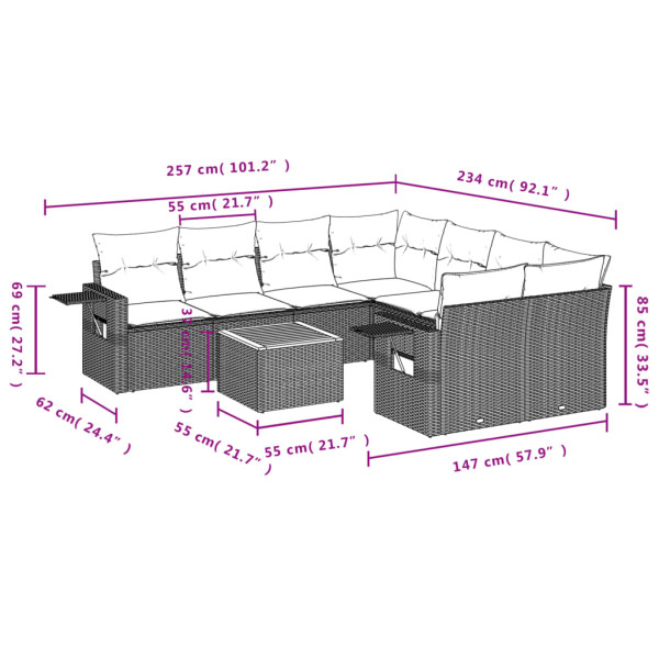 Set de sofás de jardín 8 piezas y cojines ratán sintético negro M 3