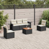Set de sofás de jardín 6 piezas y cojines ratán sintético negro 1