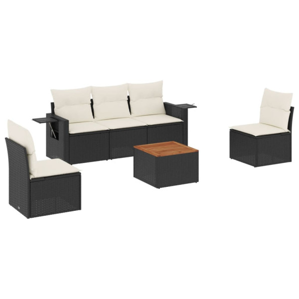Set de sofás de jardín 6 piezas y cojines ratán sintético negro M 2