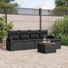 6 pcs conjunto sofás de jardim c/ almofadões vime PE preto 1