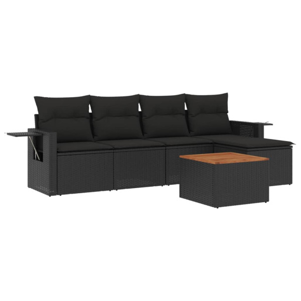 Set de sofás de jardín 6 piezas y cojines ratán sintético negro M 2