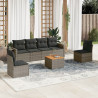 7 pcs conjunto sofás p/ jardim c/ almofadões vime PE cinzento 1