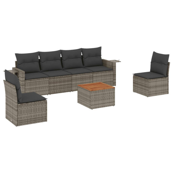 Set de sofás de jardín 7 piezas con cojines ratán PE gris M 2