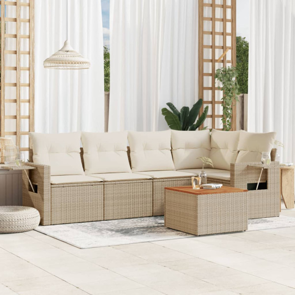 6 pcs conjunto de sofás p/ jardim com almofadões vime PE bege D