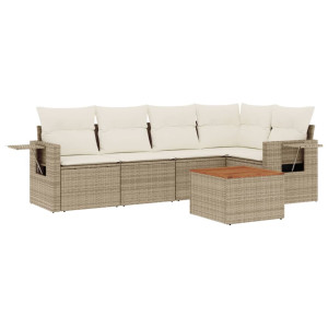 6 pcs conjunto de sofás p/ jardim com almofadões vime PE bege H