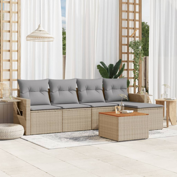 6 pcs conj. sofás jardim c/ almofadões vime PE bege misturado D