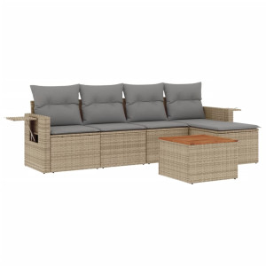 6 pcs conj. sofás jardim c/ almofadões vime PE bege misturado H