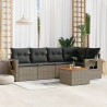 Set de muebles de jardín 6 pzas y cojines ratán sintético gris 1
