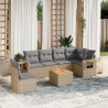 7 pcs conj. sofás jardim c/ almofadões vime PE bege misturado 1