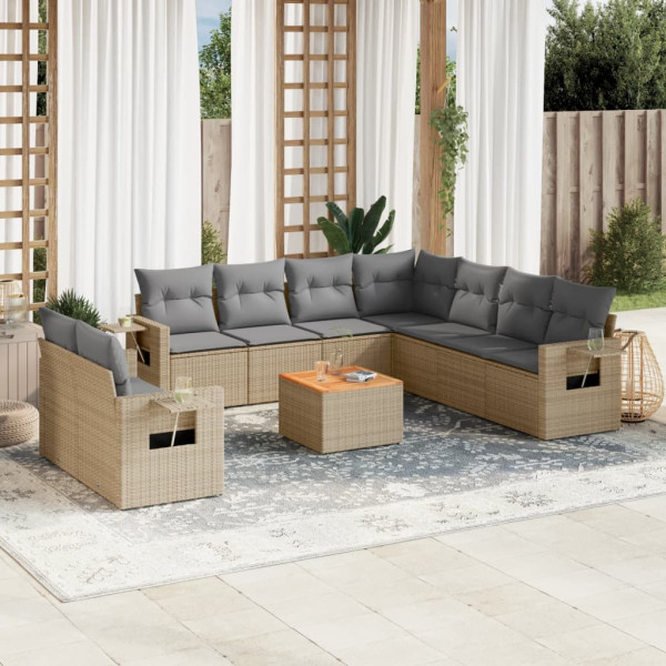 Juego de sofás jardín con cojines beige 10 pzas ratán sintético D