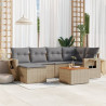 7 pcs conj. sofás jardim c/ almofadões vime PE bege misturado 1