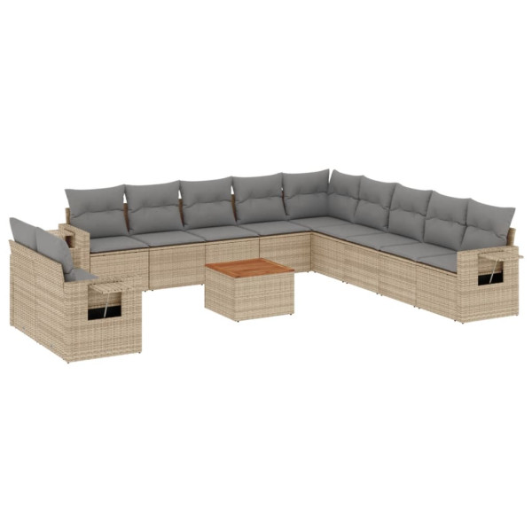 Juego de sofás jardín con cojines beige mezcla 12 pzas ratán PE M 2