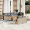 Juego de sofás jardín con cojines beige mezcla 9 pzas ratán PE 1