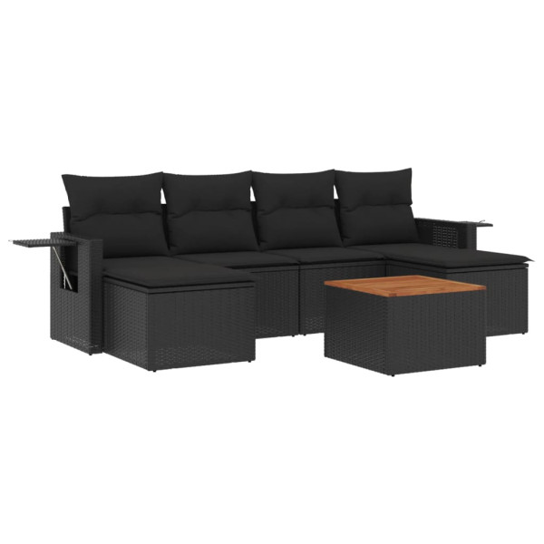 7 pcs conjunto de sofás p/ jardim c/ almofadões vime PE preto M 2